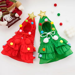 Christmas Outfit Pet Cloak with Hat with Star and Pompoms Puppy Cape Clothes Xmas Tree Elf Costumes Party Cat Dogs Pet Supplies