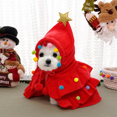 Christmas Outfit Pet Cloak with Hat with Star and Pompoms Puppy Cape Clothes Xmas Tree Elf Costumes Party Cat Dogs Pet Supplies