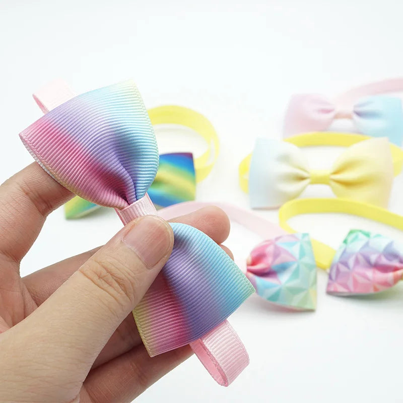 6 Colors Cute Rainbow Style Dog Bow Ties Colorful Ribbon Puppy Small Dogs Cats Neck Ties For Collar Pet Grooming Accessories