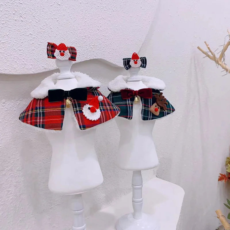 1pcs Cute Plaid Christmas Dog Bandana Collar Hairpin Sets Puppy Bichon PoodleDog Accessories for Small Dogs