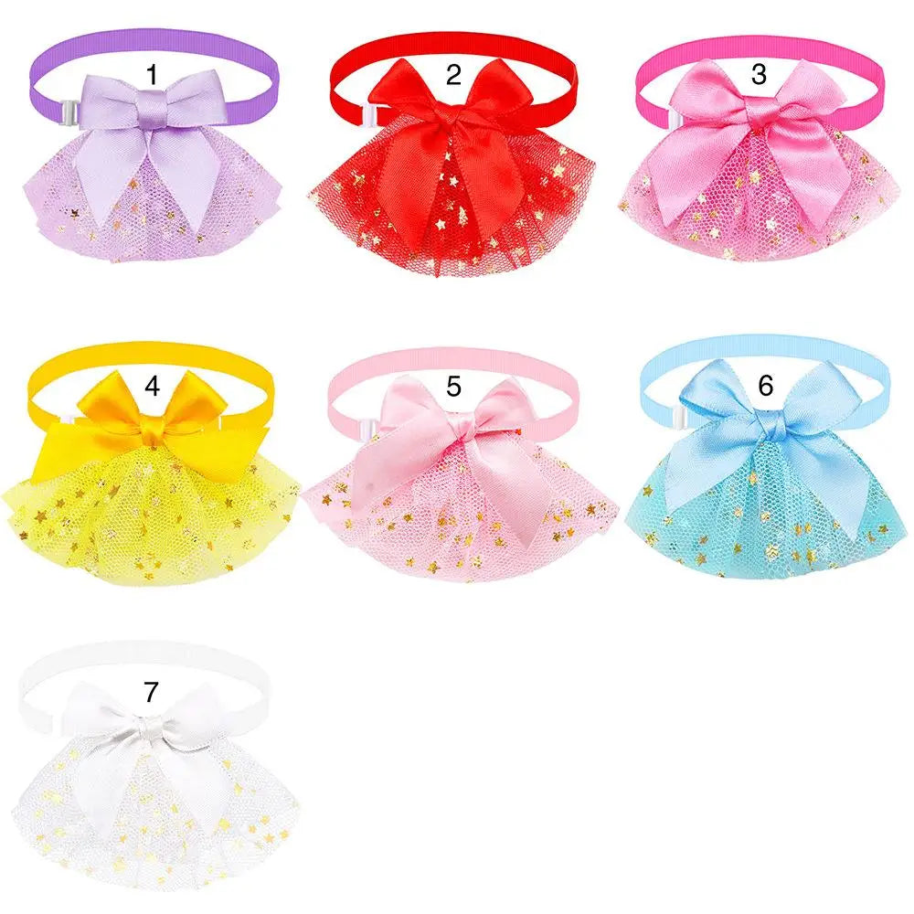 Pet Bow Tie Cute Macaron Solid Color Series Star Silk Ribbon Cat Dog Collar Adjustable Necklace For Small Medium Pet Supplies