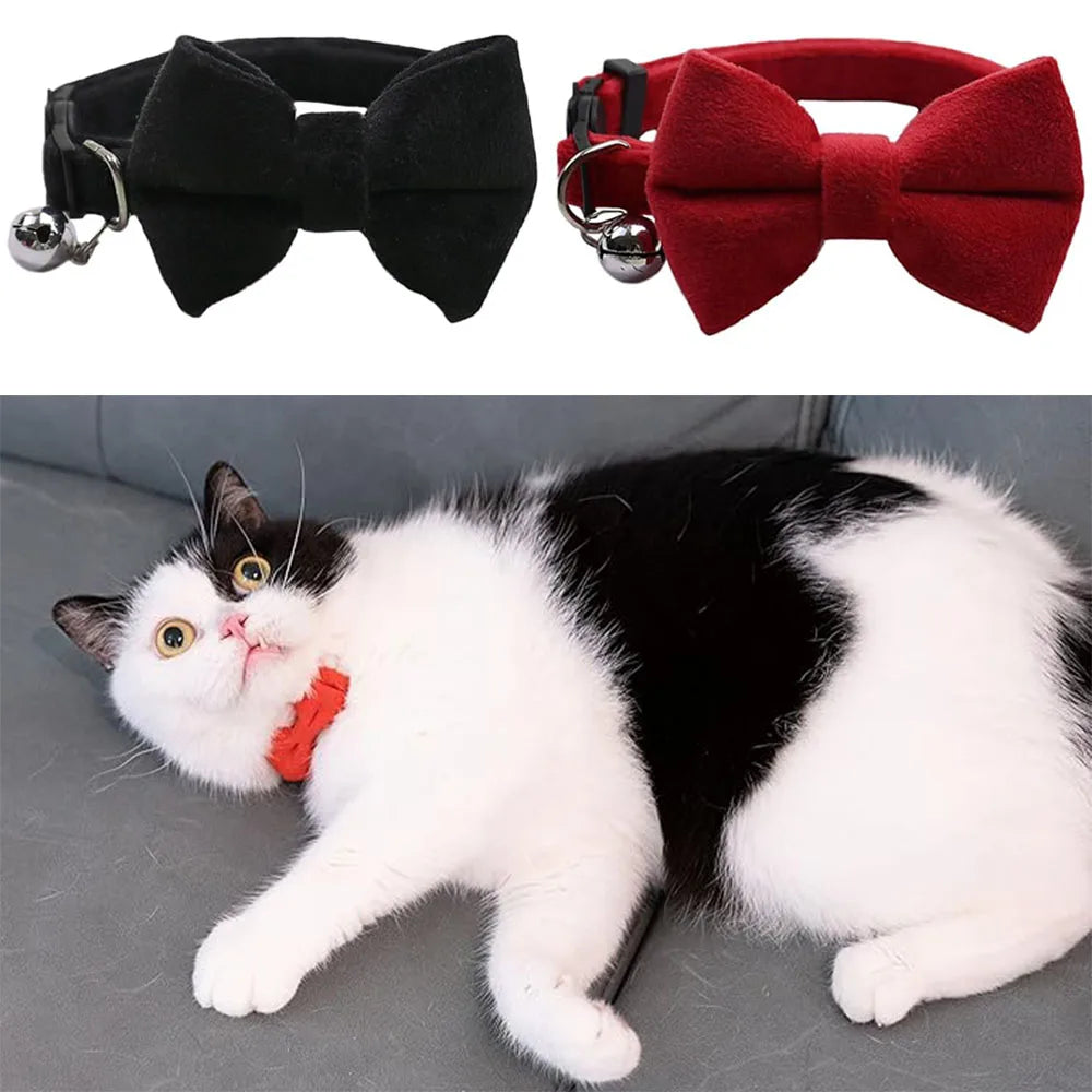 Adjustable Pet Collar With Bell And Stylish Bow Tie, Breakaway Cat Collar, Cat Decoration Necklace, Perfect For Cats And Puppies