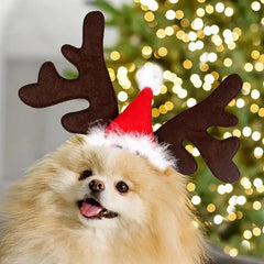 Christmas Pet Headband Elk Reindeer Antlers Headwear Santa Hat Cute Christmas Cat Pet Hoop Headgear Child For  Christmas Parties