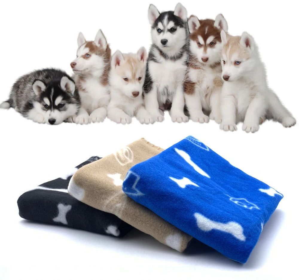 Pet Soft Warm Blanket Microfiber Towel For Dog Bath Puppy Winter Polyester Plush Bone Print Dog Drying Towel Pet Supplies