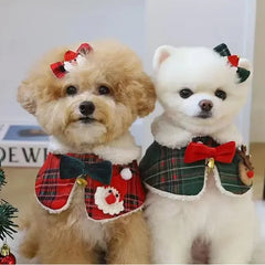 Plaid Christmas Dog Bandana Collar  Pet Shawl Collar Puppy Bichon Poodle Dog Accessories With Hairpin Set Dog Supplies