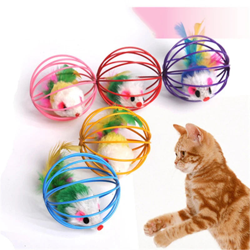 1PC Pet Cat Toy Cage Mouse in Rainbow Cage Colorful Funny Tumble Kitten Ping Pong Toys Cat Cute Scratch Teaser Gift for Supplies