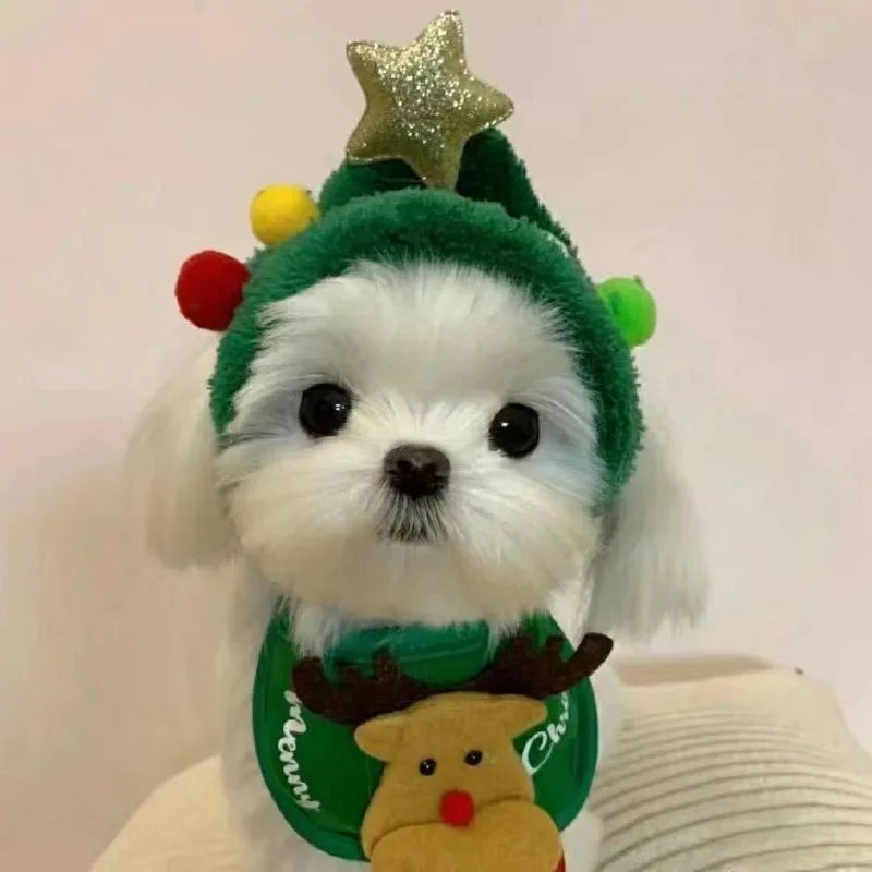 Christmas Small Pets Clothes Hat Scarf Bat Wings Cloak Bib Funny Cat Dog Cosplay Costume for Xmas Party Kitten Puppy Costumes