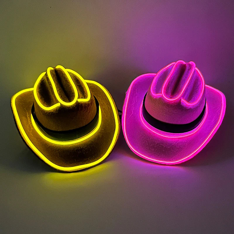 Wireless LED Pet Cowboy Hat Western Luminous Cowboy Costume Accessories for Dogs and Cats, Holiday Pet Glow Party Decoration