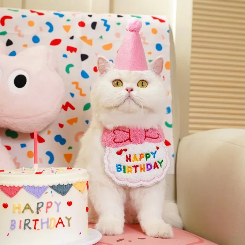 Adorable Dog Cat Puppy Birthday Hat & Bandana Set Cat Dog Accessories Pet Birthday Supplies