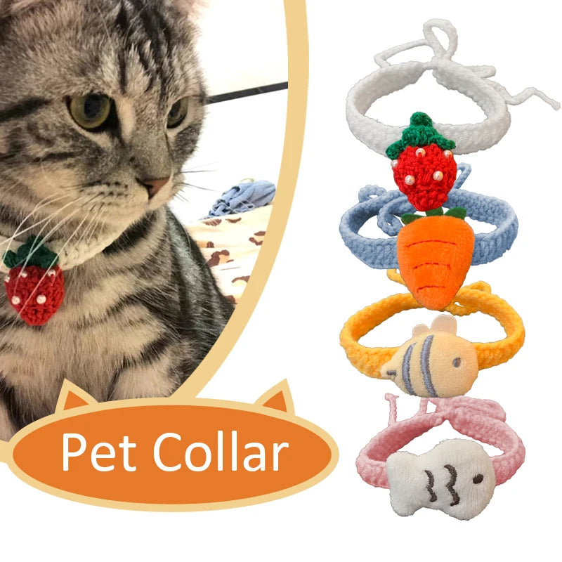 Cute Crocheted Cat Collar Woolen Dog Bandana Strawberries Carrot Pet Necklace Manual Cat Scarf for Small Cats Pet Supplies