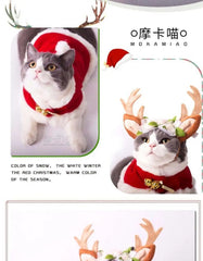 Christmas Pet Cosplay Pet Reindeer Cloak Antlers Clothes Cloak Dog Hat Cat Warm Fairy Christmas New Year Pet Cat