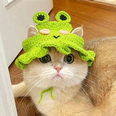 Pet Pet Cat Crossdressing Dog Frog Hat Head Cover Cat Flower Cute Lotus Leaf Maid New Year Woolen Hat