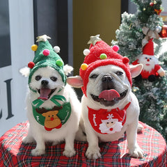 New Christmas Puppy Dog Cat Costume Santa Elk Hat with Bandana Bib Scarf Set Cat Accessories Pet Holiday Dress Up Supplies