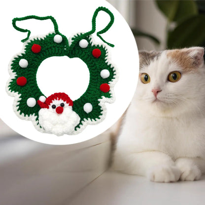 Christmas Cat Bandana Collar Pets Collar Knitted Cat Collar Handmade Knit Pet Scarf for Puppy Christmas Holiday Decoration