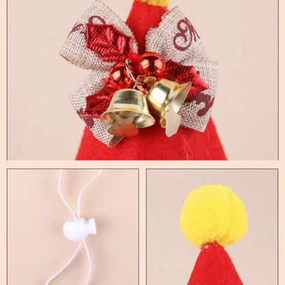 Adjustable Pet Christmas Bow Hat with Bell Soft Pet Christmas Hat Scarf Santa Claus/Elk Deer Cat Christmas Collar Christmas