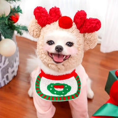 2PCS New Cotton Plush Christmas Pet Hat Headgear Cute Pet Bandana Winter Pet Supplies Dog Cap Christmas