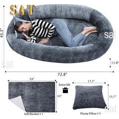 Giant Human Dog Bed With Blanket and Pillow Pet Accessories Adult Nap Bed Kennel Plush Beds Cats Cushion Supplies Products Home