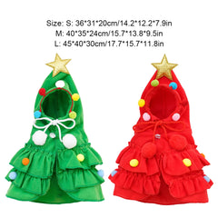 Christmas Outfit Pet Cloak with Hat with Star and Pompoms Puppy Cape Clothes Xmas Tree Elf Costumes Party Cat Dogs Pet Supplies