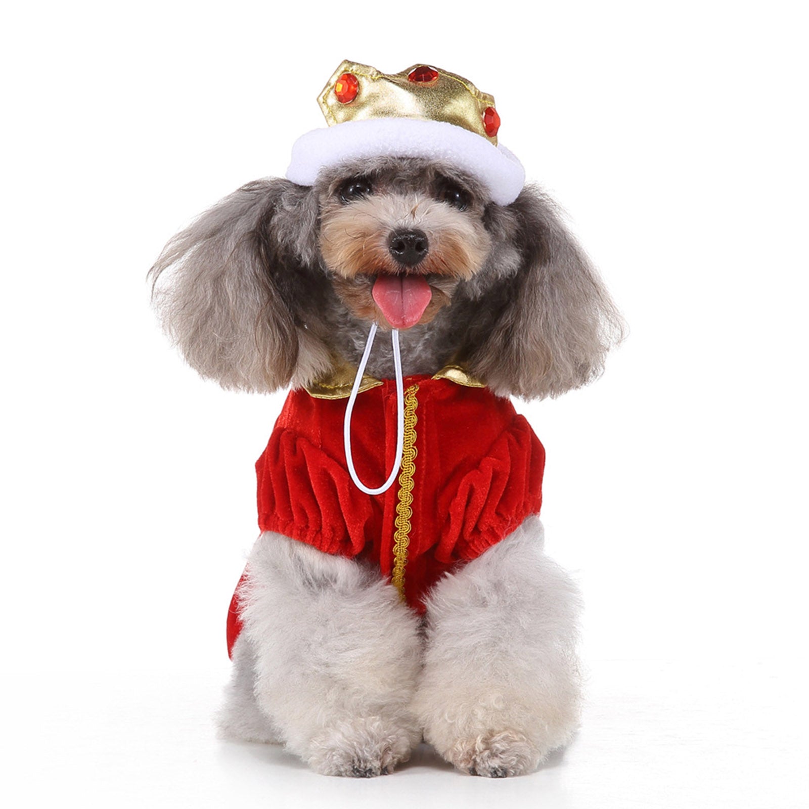 Pet Christmas Clothes Puppy Dog Christmas Jumpsuit Warm Velvet Pet Pajamas with Adjustable Crown Hat for Party Role Play Outfits