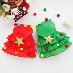 Christmas Outfit Pet Cloak with Hat with Star and Pompoms Puppy Cape Clothes Xmas Tree Elf Costumes Party Cat Dogs Pet Supplies