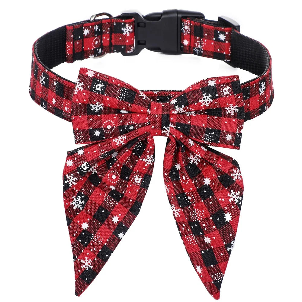 Cotton Christmas Snowflake Bow Dog Collars Puppy Pet Dog Accessories Dog Collar for Small Large Dogs