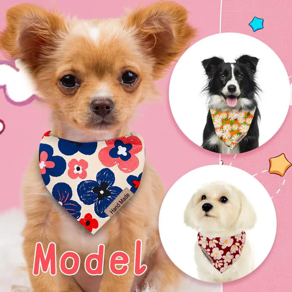 Pet Bandana Breathable Triangular Bandage Soft Neckerchief Cute Floral Print Dog Bib Cat Collar Scarf for Small Medium Pets