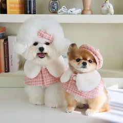 Small Dogs Cute Pink Cape Warm Dog Collar Puppy Cat Plush Scarf Dog Hat Hairpin Three Sets Pet Dog Accessories