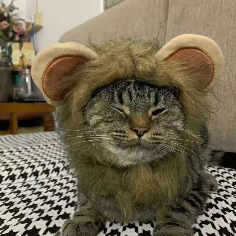 Funny Pets Clothes Cap Cute Cat Wig Lion Mane Costume Cosplay Kitten Dog Hat with Ears Fancy Party Supplies