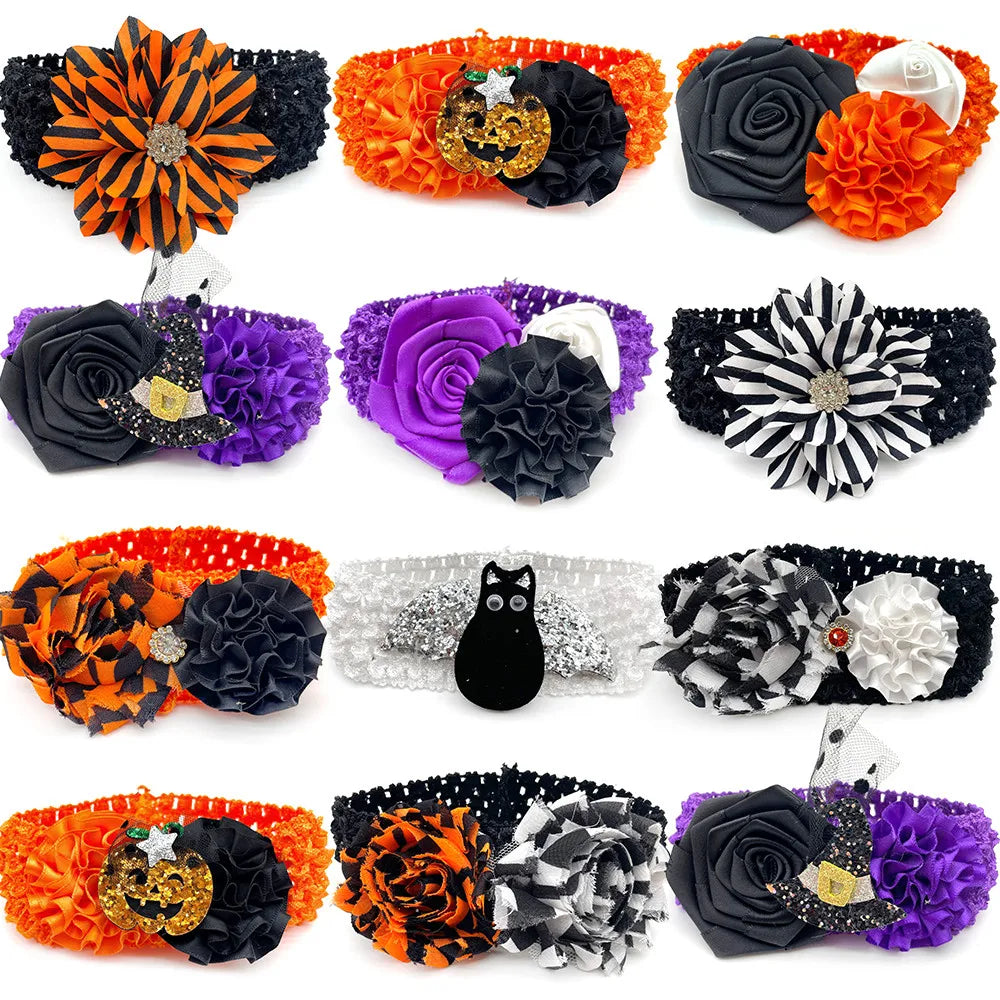 30 Pcs Halloween Mix Style Dog Collars with Elastic Band Pumpkin Accessories for Middle Large Dog Bow Tie Pet Supplies