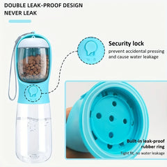 2 in 1 300ml Portable Food Grade Material Dog Cat Travel Pet Water Cup Bottle with Food Dispenser