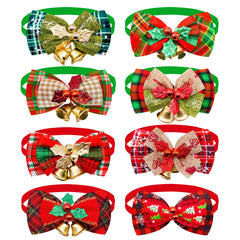 50PCS Pet Bowknot Dog Bowtie with Bell Christmas Decorate Style Adjustable Puppy Festival Party Collar for Small Dog Accessories