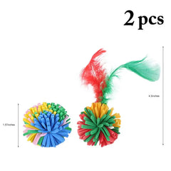 2Pcs Cat Ball Toy Colorful Fake Feather EVA Kitten Play Toy Pet Interactive Toy Cat Toys Ball Play Chewing Training Cat Supplies