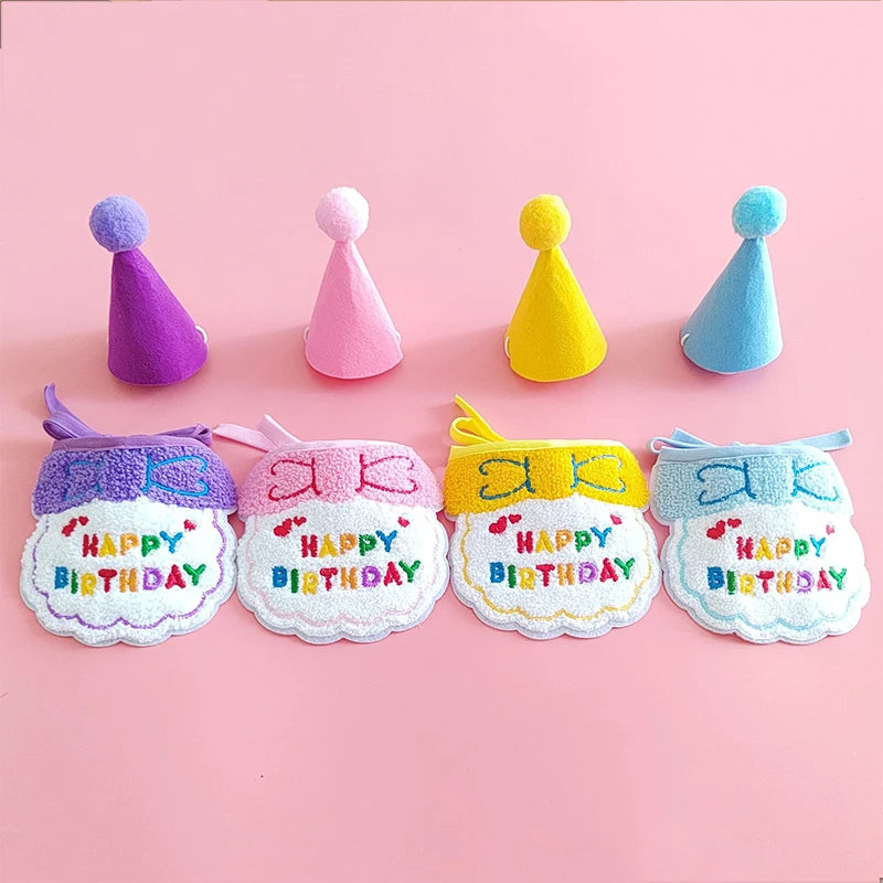 Pet Birthday Party Hat Bib Set Cute Cat Dog Birthday Celebration Scarf Dress Up Kitten Puppy Costumes Gift Pet Accessories