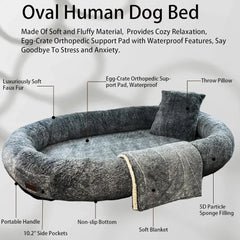 Giant Human Dog Bed With Blanket and Pillow Pet Accessories Adult Nap Bed Kennel Plush Beds Cats Cushion Supplies Products Home