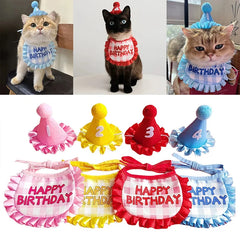 Pet Birthday Party Hat Bib Set Cute Cat Dog Birthday Celebration Scarf Dress Up Kitten Puppy Costumes Gift Pet Accessories