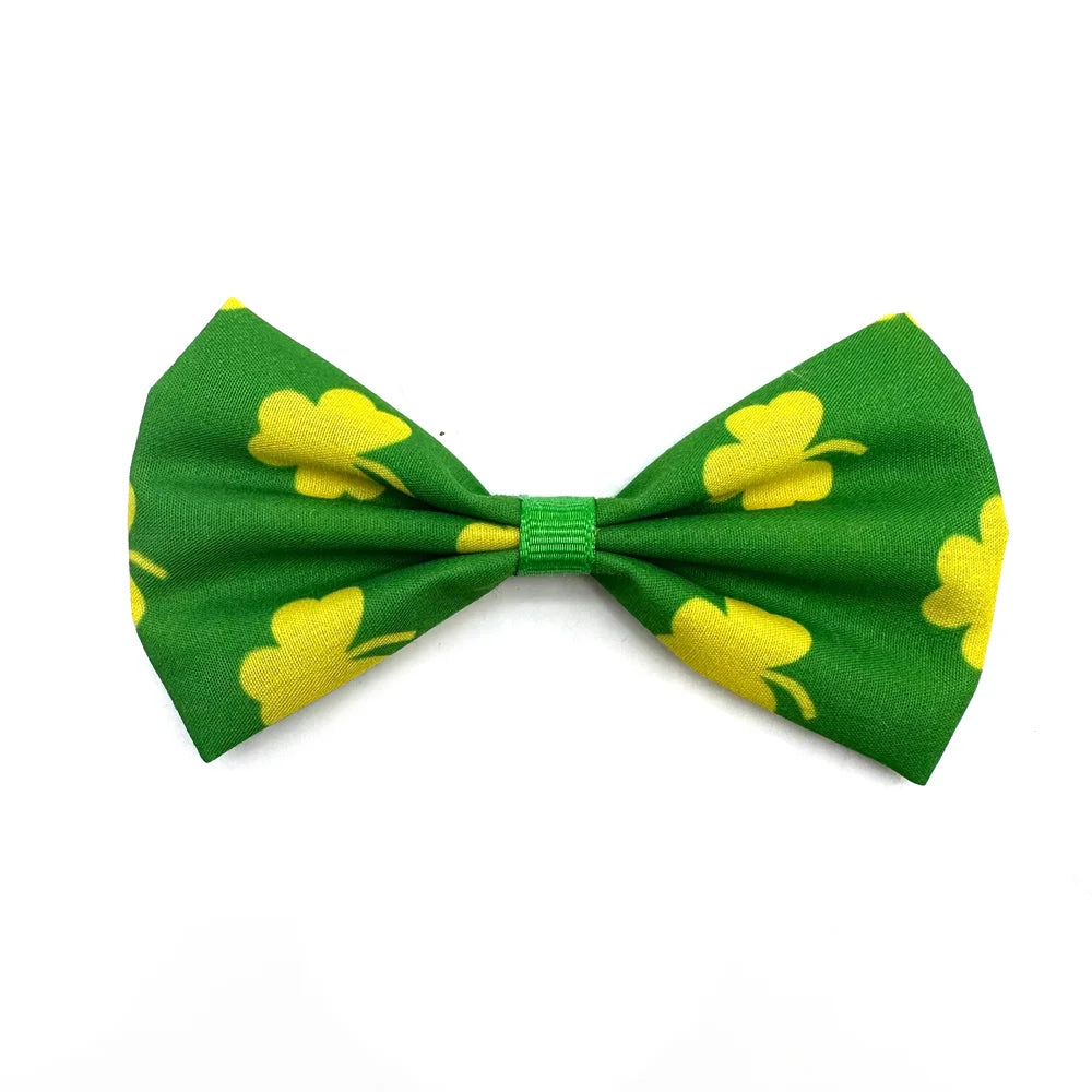 New Style ST Patrick's Day Dog Bow Ties Sliding Dog Bow Tie Cloth Collar Clover Pattern Holiday Accessories Green Pet Bow Tie