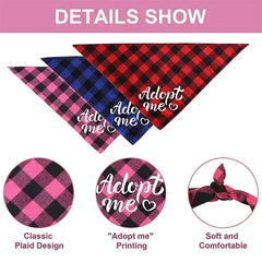 Dog Bandanas Adopt Me Plaid Adjustable Bibs for Dogs Cat Pet Scarf Accessories