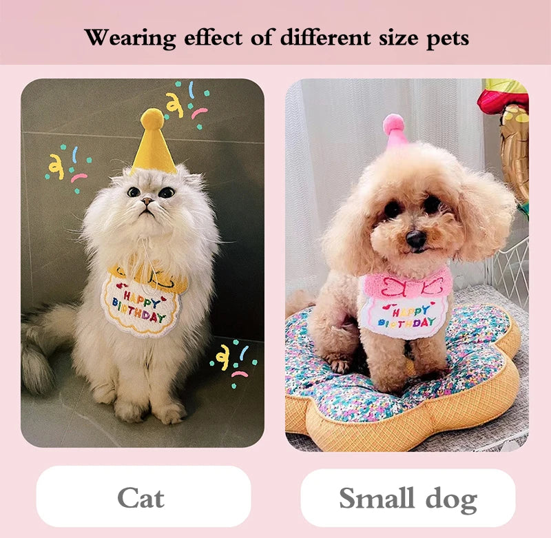 Pet Birthday Party Hat Bib Set Cute Cat Dog Birthday Celebration Scarf Dress Up Kitten Puppy Costumes Gift Pet Accessories