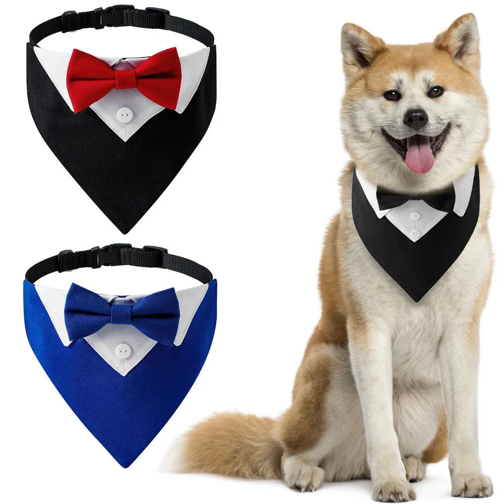 Sucado Bow Tie Dog Collar Tuxedo Bandana Adjustable Formal Puppy Triangle Neck Wear for Wedding Birthday Dress-up Cosplay Party