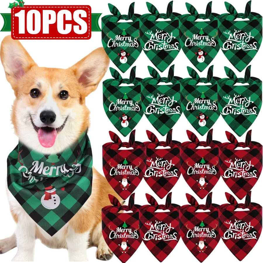 10/1PCS Christmas Pet Bandana Bib Dog Triangular Scarf Collar Cotton Bandanas for Dogs Cats Puppy Xmas Party Saliva Towel Supply