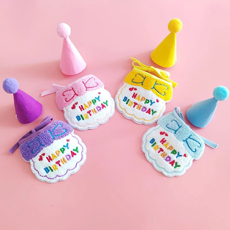 Pet Birthday Party Hat Bib Set Cute Cat Dog Birthday Celebration Scarf Dress Up Kitten Puppy Costumes Gift Pet Accessories