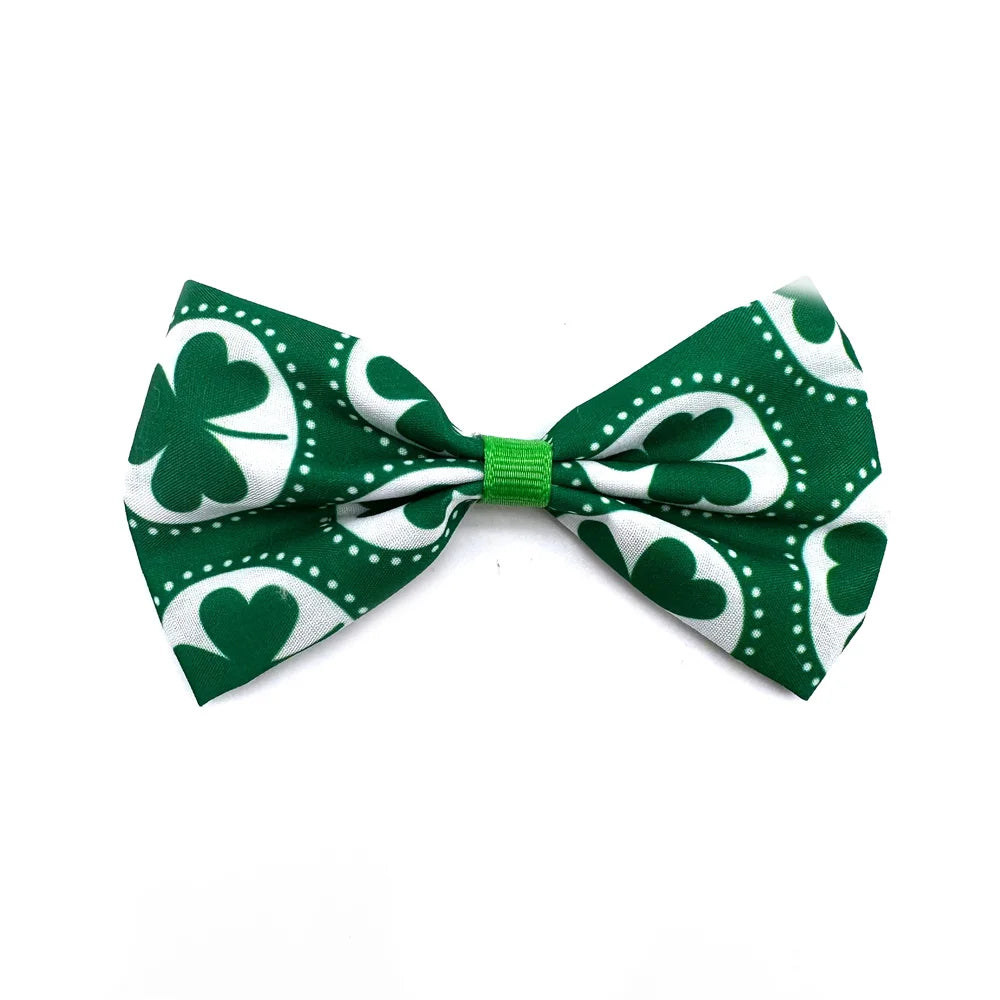 New Style ST Patrick's Day Dog Bow Ties Sliding Dog Bow Tie Cloth Collar Clover Pattern Holiday Accessories Green Pet Bow Tie