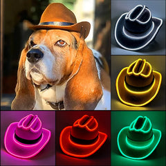 Wireless LED Pet Cowboy Hat Western Luminous Cowboy Costume Accessories for Dogs and Cats, Holiday Pet Glow Party Decoration