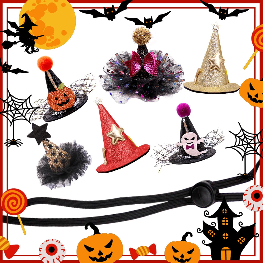 10pcs Dog Supplies Pumpkin Wizard Halloween Cat Hat Costume Pet Dog Cap Hat Fancy Halloween Decoration Costume For Small Dog Cat