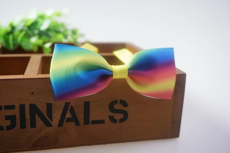 6 Colors Cute Rainbow Style Dog Bow Ties Colorful Ribbon Puppy Small Dogs Cats Neck Ties For Collar Pet Grooming Accessories