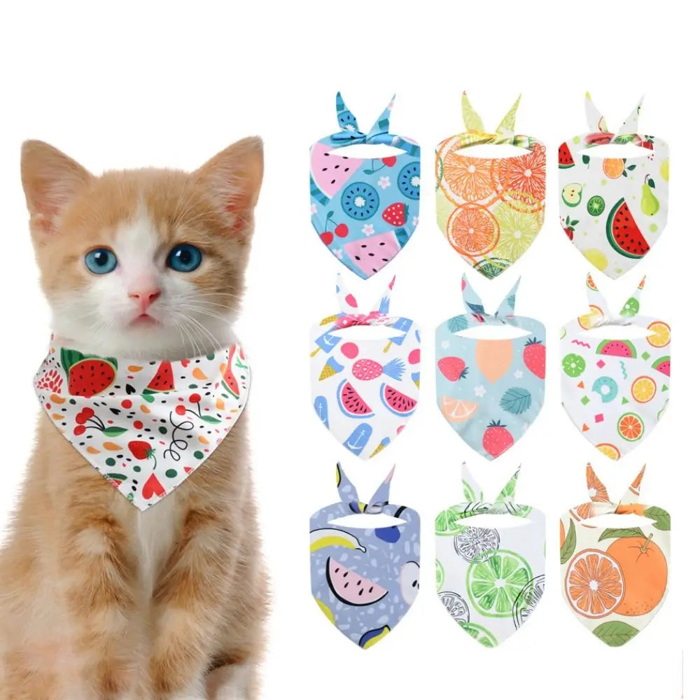 Fashion Hawaiian Style Pet Triangle Scarf Fruit Pattern Adjustable Dog Bandanas Bib Cartoon Soft Dog Neck Scarf for Summer