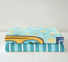 Cartoon Wild Animal Bed Throws,Cute Kawaii School Bus Print Throw Blanket for Kids Boys Gift, Cat Dog Frog Blue Flowers