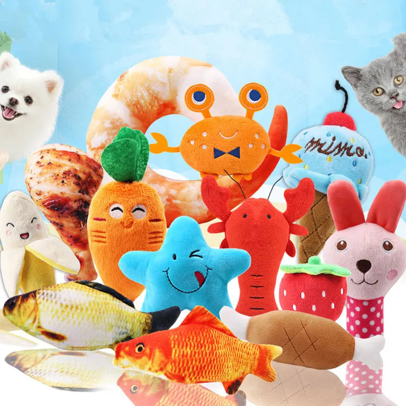 Cute Plush Puzzle Stuffed Squeaking Pet Toy Fruit Animals Cartoon Dog Toys for Dogs Cat Chew Squeaker Squeaky Toy