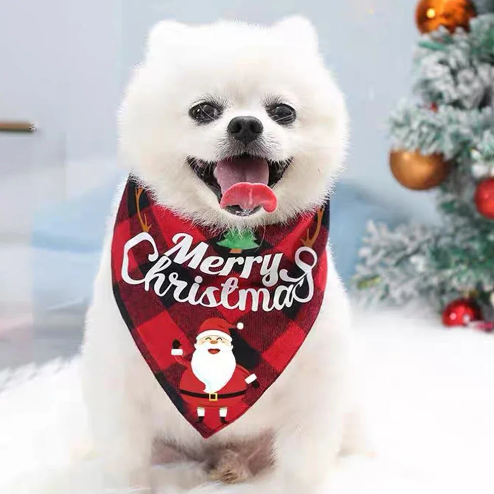 10/1PCS Christmas Pet Bandana Bib Dog Triangular Scarf Collar Cotton Bandanas for Dogs Cats Puppy Xmas Party Saliva Towel Supply