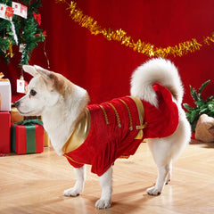 Pet Christmas Clothes Puppy Dog Christmas Jumpsuit Warm Velvet Pet Pajamas with Adjustable Crown Hat for Party Role Play Outfits